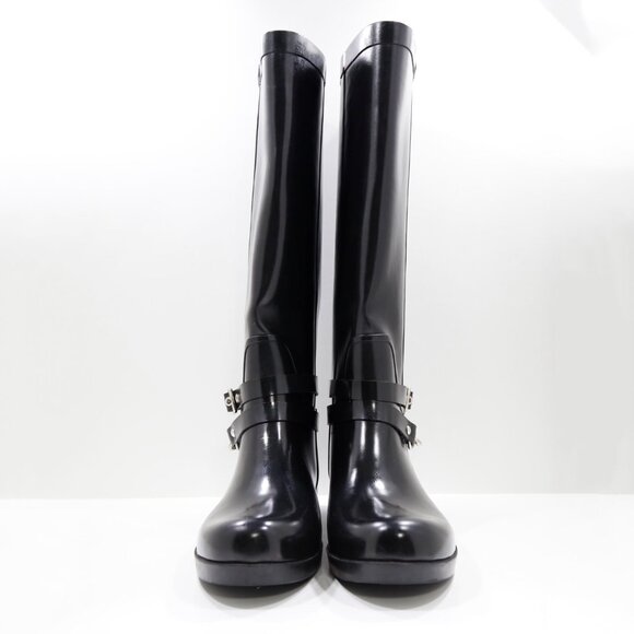 Coach Lori Black Rubber Knee High Waterproof Rain Boots - 9 - Picture 2 of 7